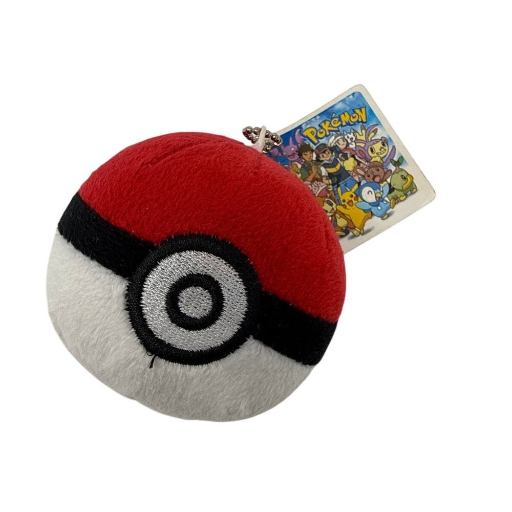 Vintage Pokemon Pokeball Plush Keychain Ash Pikachu Japan Bag Charm Rare 2000s - Picture 1 of 7